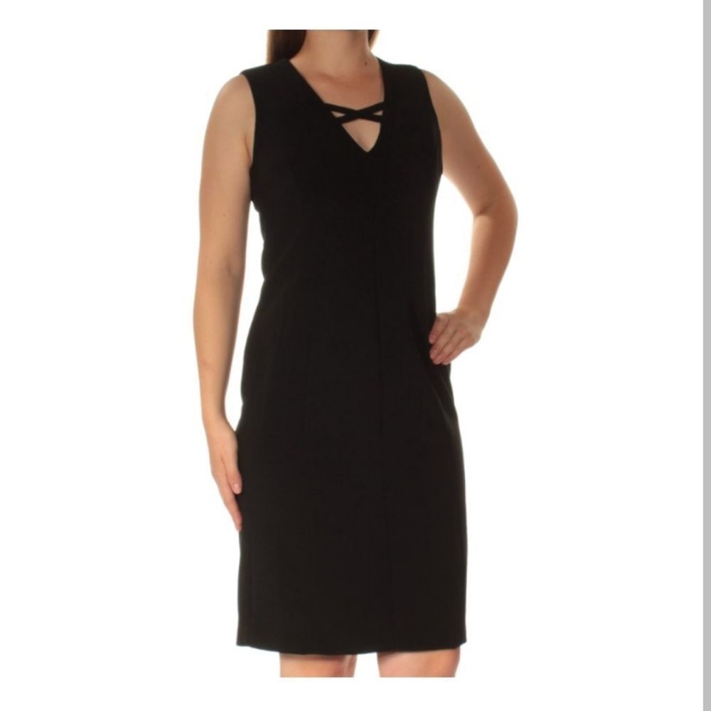 Calvin Klein Black Cross neck Sheath Sleeveless Dress